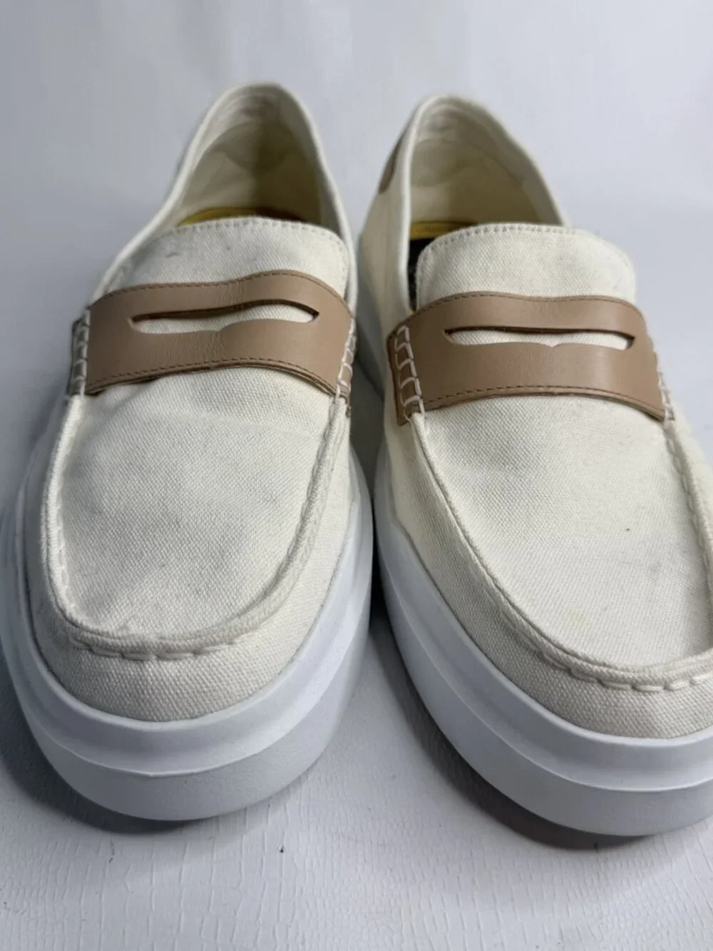 Cole Haan GRAND360 Beige Brown Canvas Penny Loafers C34726 Men’s Size 10.5M